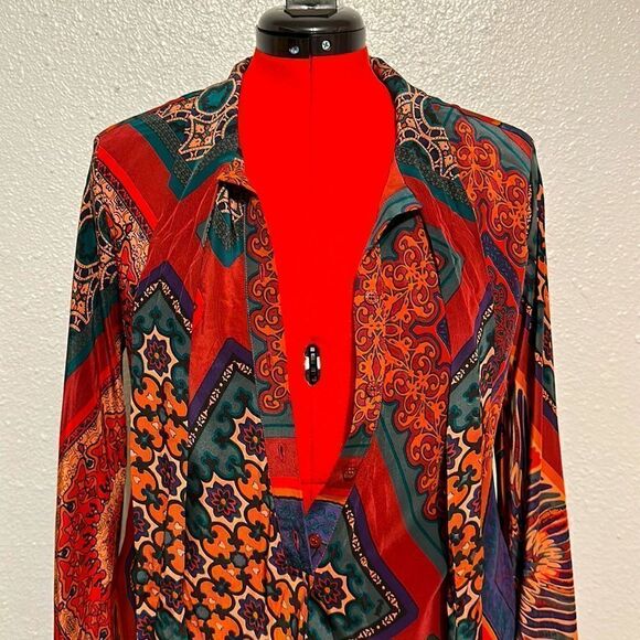 Hale Bob women’s Silk multi color long sleeve dress size L - Picture 7 of 13
